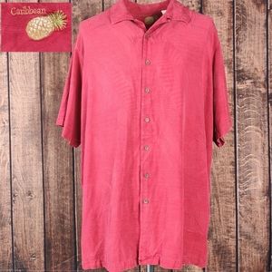 Vtg Red Silk Blend Carribean Pineapple Men's Hawaiian Wedding Shirt Tall